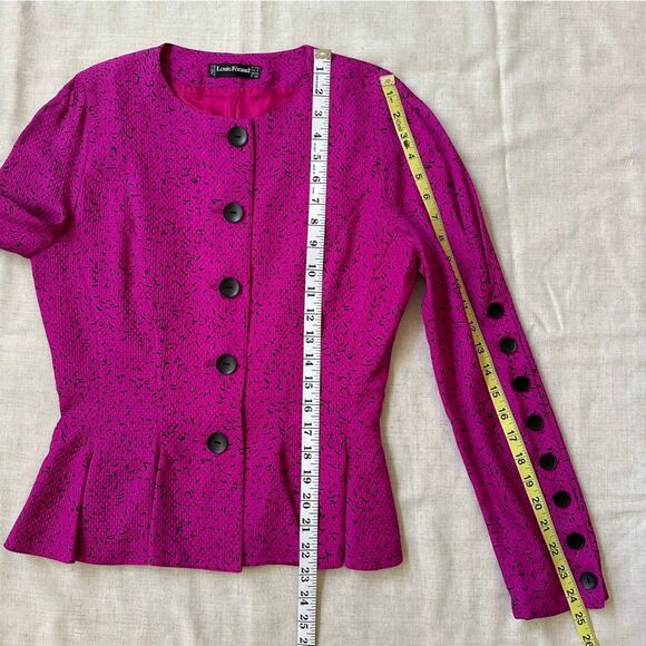 VINTAGE Louis Feraud 2pc Suit Set Pink Peplum Jacket Skirt Sz 6 Statement - Picture 14 of 15